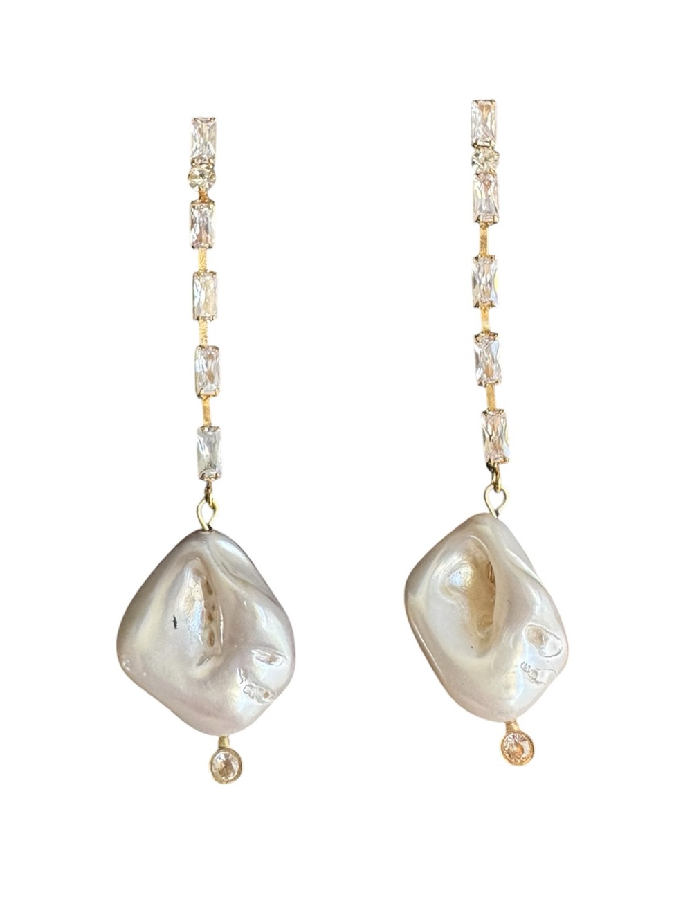 Baroque Pearl Earrings Gold Tone Rhinestone Drop Large Freshwater Bridal Wedding